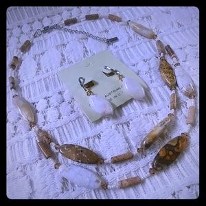 Stone & Crystal 2 Tiered Necklace w/ Earrings Set